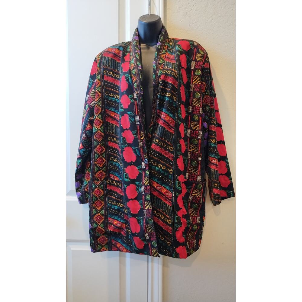 Exclusif by Whispers Jacket Black Multicolor Long Sleeve 1-Button Pockets Sz XL